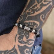 Bracelet Onyx Noir Prénom avec Boussole pour Homme