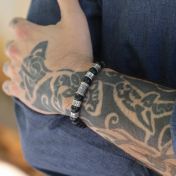 Bracelet Onyx Noir Prénom avec Boussole pour Homme