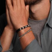 Bracelet Onyx Noir Prénom avec Boussole pour Homme