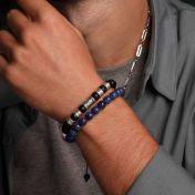 Bracelet Onyx Noir Prénom avec Boussole pour Homme