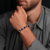 Bracelet Onyx Noir Prénom avec Boussole pour Homme