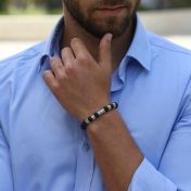Compass Men Name Bracelet with Lava Stones