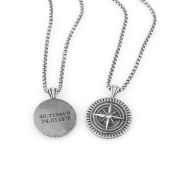 Compass Necklace with Coordinates - Sterling Silver