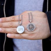 Compass Necklace with Coordinates - Sterling Silver