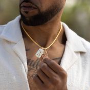 Collier Plaque Boussole avec Prénoms pour Homme - Vermeil 18ct