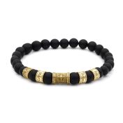 Bracelet Onyx Noir Prénom avec Boussole pour Femme - Plaqué Or 18ct
