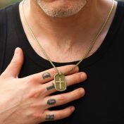 Cross Tag Engraved Necklace for Men - 18K Gold Plated