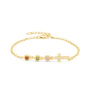 Bracelet Étoiles Enchantées Pierre de Naissance avec Charm Croix [Plaqué Or 18ct]