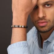 Bracelet Œil de Tigre Vert Prénom avec Croix pour Homme