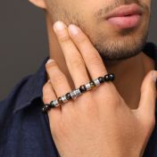 Bracelet Œil de Tigre Vert Prénom avec Croix pour Homme