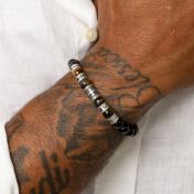 Kreuz Herren Namensarmband mit 0,20 Kt schwarzen Diamanten - Grünes Tigerauge