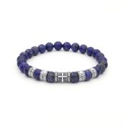 Kreuz Diamant Namensarmband aus Lapislazuli [Sterlingsilber]