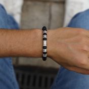 Cross Men Name Bracelet with 0.20 ct Black Diamonds - Black Onyx
