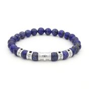 Kreuz Herrenarmband aus Lapislazuli mit Gravur und 0,20 ct schwarzen Diamanten