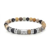 Cross Men Name Bracelet with 0.20 ct Black Diamonds - Picasso Jasper