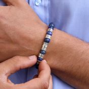 Cross Men Name Bracelet with Lapis Lazuli Stones [Silver]