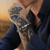 Cross Men Name Bracelet With Picasso Jasper Stones