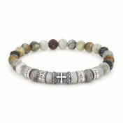 Cross Men Name Bracelet With Picasso Jasper Stones