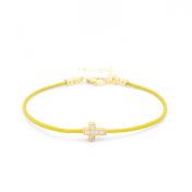 Crystal Cross Bracelet - Yellow Cord [18K Gold Plated]