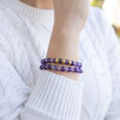 Bracelet Double Améthyste avec Prénoms [Plaqué Or 18ct]