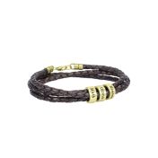 Braunes Herrenarmband mit gravierten Ringen mit Vergoldung