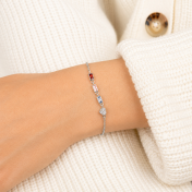 Deslumbrante Pulsera de Piedra de Nacimiento en Forma de Corazón [Plata de Ley]