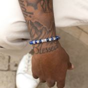 Diamond Cross Men Name Bracelet with Lapis Lazuli Stones