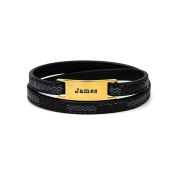 Explorer Leather Men Name Bracelet [Gold Plated]