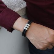 Double Layer Men Name Bracelet - Black Leather