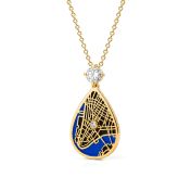 Cherished Spot Aqua Silhouette Map Necklace With 1 Ct Diamond [18K Gold Plated]