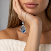 Cherished Spot Aqua Silhouette Map Necklace with Heart Diamond [Silver]
