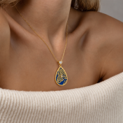 Cherished Spot Aqua Silhouette Map Necklace with Heart Diamond [18K Gold Plated]