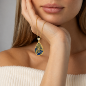 Cherished Spot Aqua Silhouette Map Necklace with Heart Diamond [18K Gold Plated]