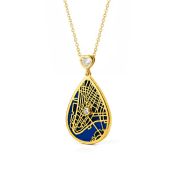 Cherished Spot Aqua Silhouette Map Necklace with Heart Diamond [18K Gold Vermeil]