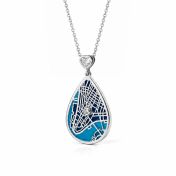  Beliebter Ort Aqua Silhouette Halskette mit Karte und einem Herz-Diamanten