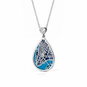 Beliebter Ort Aqua Silhouette Halskette mit Karte und einem Herz-Diamanten [Silber]