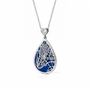 Cherished Spot Aqua Silhouette Map Necklace with Heart Diamond