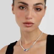 Emily Milanese Name Necklace with Blue Charm [Sterling Silver]