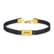 Emma Milanaise Armband mit Gravur und Diamanten [Geschwärztes Silber/ 750er vergoldet]