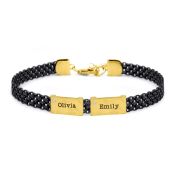 Emma Milanaise Armband mit Gravur und Diamanten [Geschwärztes Silber/ 750er vergoldet]
