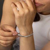 Mia Tennis Engraved Bracelet with Diamonds [Sterling Silver]