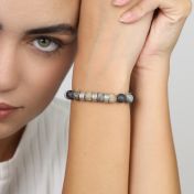 Bracelet Jaspe Picasso Avec Prénoms pour Femme [Argent 925]
