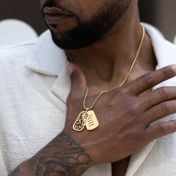 Dog Tag Halskette mit Karte und Gravur für Herren [750er vergoldet]