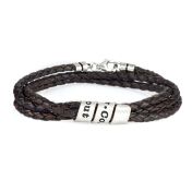 Men Dark Brown Bracelet with Engraved Wrap Sphere in Silver