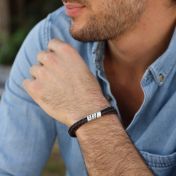 Men Dark Brown Bracelet with Engraved Wrap Sphere in Silver