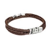 Bracelet Famille avec Prénoms pour Femme - Argent 925 [Cuir Marron]