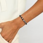 Black Onyx Evil Eye Women Name Bracelet - White Stone [Sterling Silver]