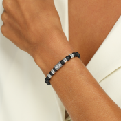 Black Onyx Evil Eye Women Name Bracelet - White Stone [Sterling Silver]