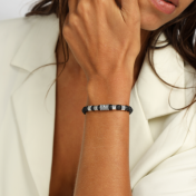 Black Onyx Evil Eye Women Name Bracelet - White Stone [Sterling Silver]