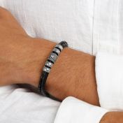 Evil Eye Men Name Bracelet in Silver [Black Leather]